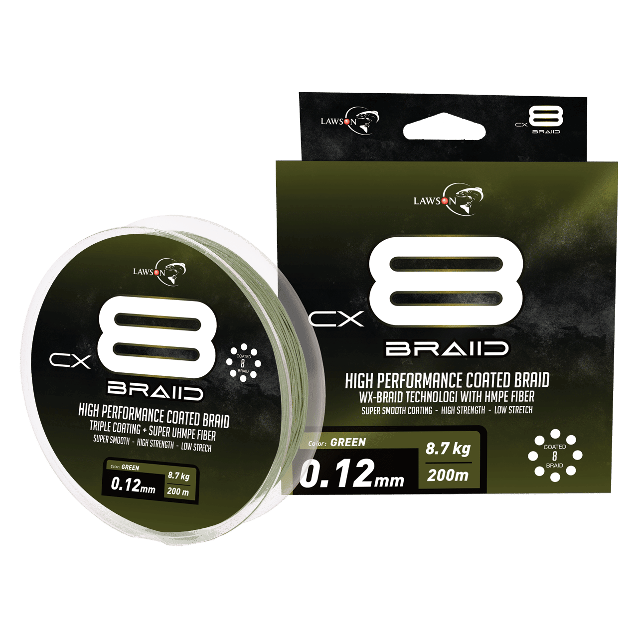 Lawson CX8 Braid Green Coated 200m 0,12mm 8.7kg - Fjellfiske