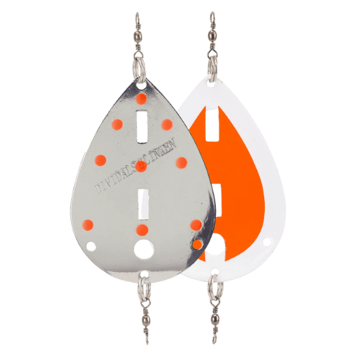 Søvik Dividalsblinken Waterlight Sølv/ Orange/UV Prikker 70mm - Fjellfiske